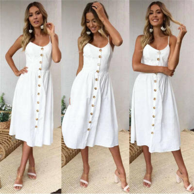 

New Womens Boho Solid Long Maxi Dress Cocktail Party Evening Beach Sundress