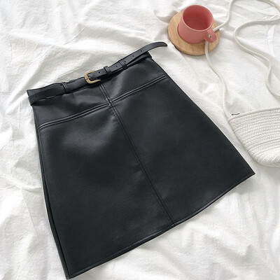 

2018 Autumn Winter New Women Skirt High Waist Solid Sashes Mini Skirt High Waist A-Line Korean Above Knee Skirt
