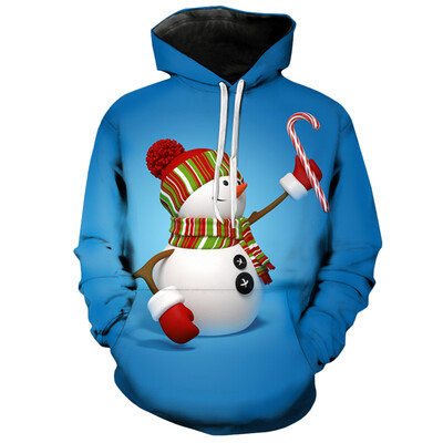 

Hooded Collar Christmas Snowman 3D Printing Long Sleeve Men Sweatshirt