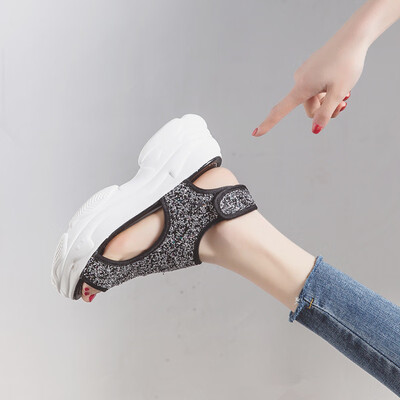 

Thick-soled high-heeled sports platform shoes womens high-heeled sandals rhinestones Joker slope fairy summer