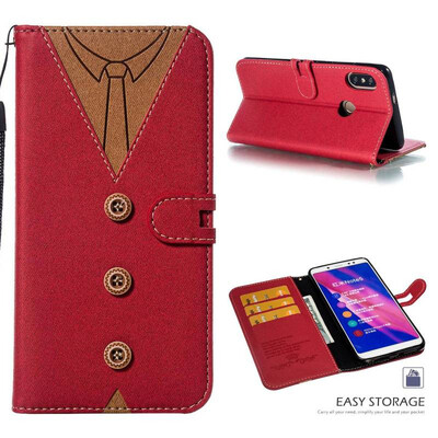 

MOONCASE Millet Red Rice Note 5 Pro Stitching Embossed Mens Leather Case - Red