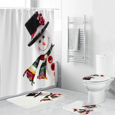 

〖Follure〗4Pcs Christmas shower Curtain Bathroom Anti-slip Carpet Rug Toilet Cover Mat Set