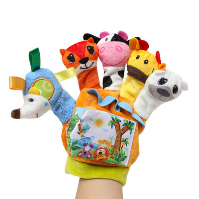 

Tailored Cartoon Animal Finger Doll Gloves Soft Plush Couple Gloves Baby Rattle Toy