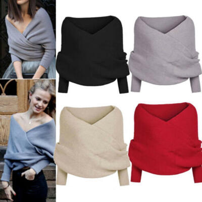 

US Women Winter Warm Knit Sweater Tops Wool Scarf With Sleeve Wrap Shawl Scarves