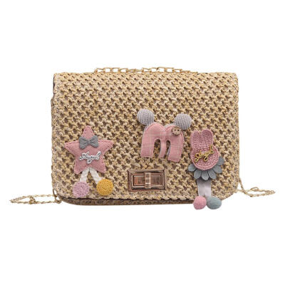 

Creative Pompon Decor Shoulder Handbags Women Small Straw Crossbody Bags