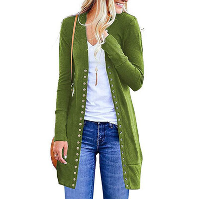 

Roseonmyhand Womens Fashion Solid Color Long-Sleeved Button Cardigan Loose Knit Jacket Coat
