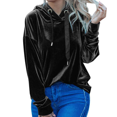 

New Fashion Gold Velvet Women Hoodie Long Sleeve Pure Color Sweatshirt Causal hooded Pullover Hoodie For Ladies