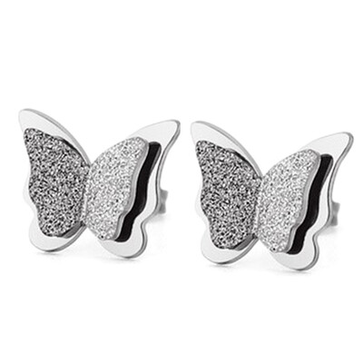 

Newest Women Fashion Cute Double Frosted Bling Butterfly Earrings Stainless Steel Stud Earrings Jewelry Gifts