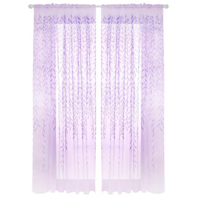 

2pcsset Willow Leaf Print Tulle Curtains for Home Bedroom Window Screen