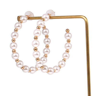 

2019 New ZA Pearl Hoop Earrings fashion metal Gold Statement Earrings For Women vintage Weddings Party Jewelry Accessories