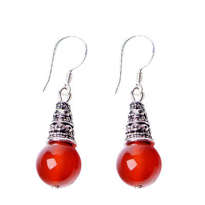 

New Fashion WomenGirls Vintage Red Natural CZ Stone Pierced Dangle Drop Earrings Wedding Jewelry Gift Drop Shipping