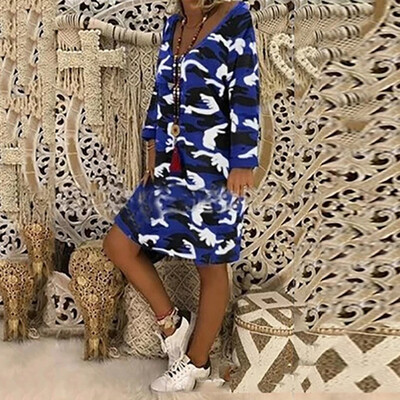 

Tailored Fashion Women Leisure Long Sleeve Camouflage V-Neck Hooded Dress