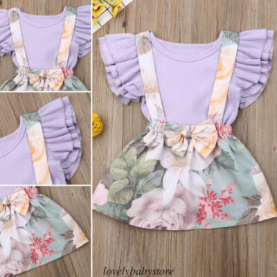 

Newborn Baby Girl Ruffle Tops Floral Tutu Skirt Summer 2PCS Dress Outfits Set US