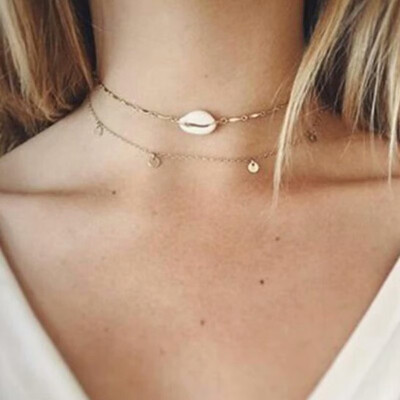 

Multi layer Gold Long Necklace Set Rhinestone Stars Shell Pendant&Necklaces For Women Choker Necklaces Party Bohemia Jewelry