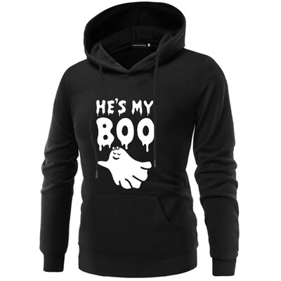 

Arrival Letter And Ghost Printed Couple Hoodie For Halloween Casual Long Sleeve Hooded Sweatshirts