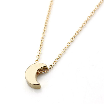 

2016 Minimalist Crescent Moon Silver Gold Long Necklace Women Jewelry Solid Chain Pendant Necklace