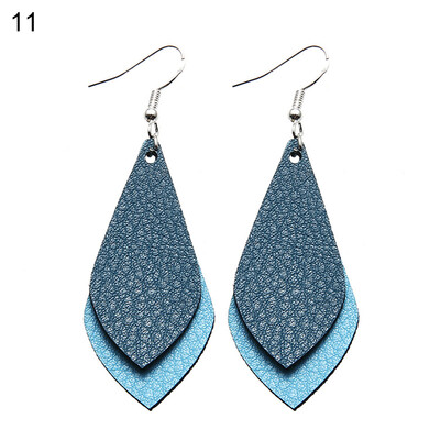 

Boho Women Date Party Jewelry Faux Leather Waterdrop Leaf Pendant Hook Earrings
