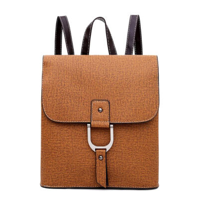 

Women Solid Color Flap Backpack PU Leather School Travel Square Knapsack