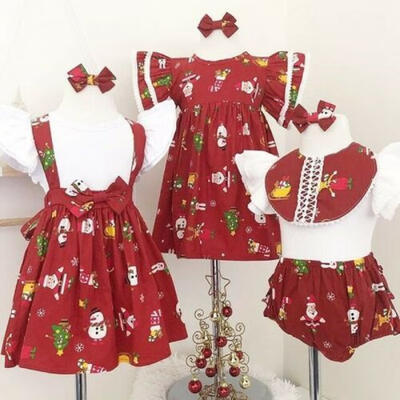 

UK Sister Match Christmas Clothes Kids Baby Girl Tops Dress Shorts Outfits 3PCS