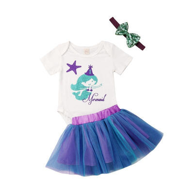 

Newborn Baby Girl Romper Top Jumpsuit Tutu Skirts Mermaid Outfit Clothes Set