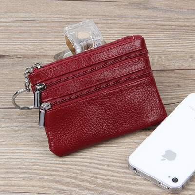 

First layer cowhide European&American bee ladies zipper leather purse leather key ring bag mini coin bag