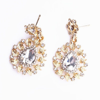 

EK2120 High Quality Retro Exquisite Cubic Zirconia Big Water Droplets Dangle Earring for Women Jewelry Statement Leaf Brincos