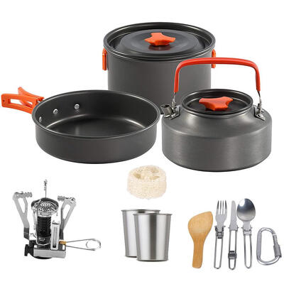 

1 Set Outdoor Pots Pans Camping Cookware Cooking Set wStove for 2-3 Person