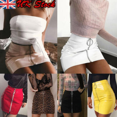 

New Women Shiny Leather Bodycon Pencil Short Mini Skirt High Waist Tight Skirt