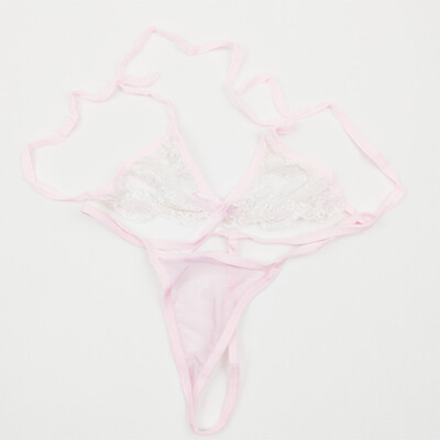 

Womens Thin Lace Tie Up Halter Bra Low Waist Breathable Panties Underwear Set