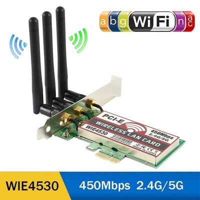 

450Mbps Wireless WiFi PCI-E Network Adapter LAN Card Antennas Desktop PC AC990