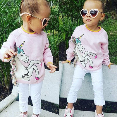 

Unicorn Kids Girls Jumper Sweatshirt Pullover Toddler t-Shirt Tops Clothes 1-7 Years
