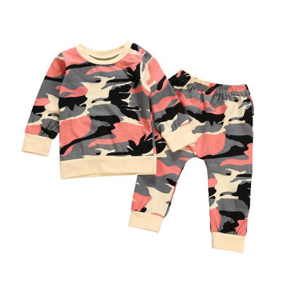 

Boy Girl 2pcs Long Sleeve Camouflage Shirts Trousers Suit Printed Clothes