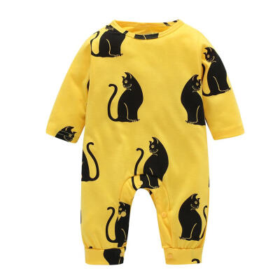 

Newborn Baby Rompers Cartoon Cat Basic Soft Long Sleeve Casual Jumpsuit