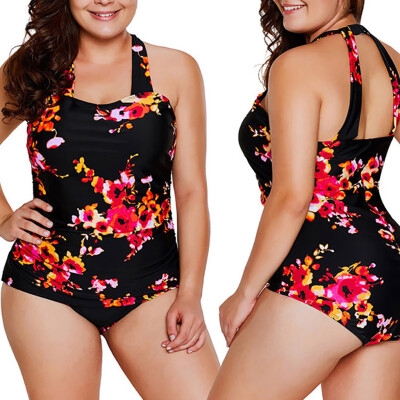 

Roseonmyhand Women Plus Size Summer Print Swimwear Beachwear Siamese Swimsuit Bikini Set