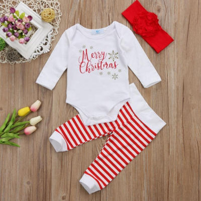 

3PCS Newborn Baby Christmas T-Shirt Tops Romper Long Pants Outfits Clothes Set