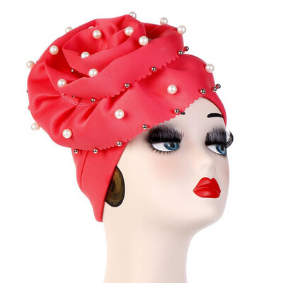 

Womens Headscarf Big Flower Beaded Baotou Caps Scarf Cap Cosmetic Cap Useful