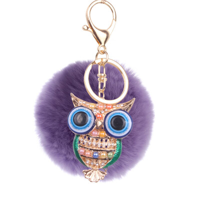 

8cm Rex Rabbit Fur Ball Owl Keychain Cute Animal Lady Bag Mobile Phone Pendant