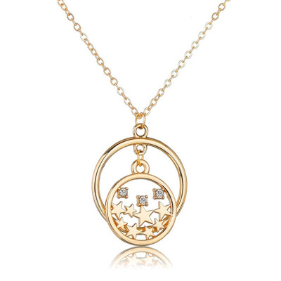 

Beautiful Stars And Rhinestone In Round Pendant Necklaces For Women Fashion Chain Necklace Handmade Lucky Wedding Jewelry