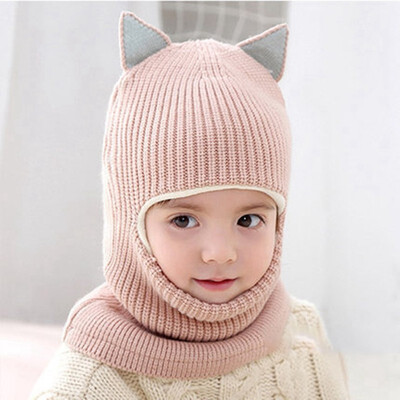 

Toddler Kids Baby Boy Girl Hooded scarf Caps Hat Winter Warm Knit Scarf Hat