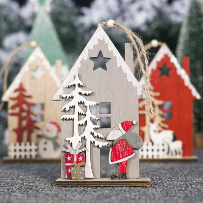 

Siaonvr House Shaped Christmas Tree Hanging Pendant Wooden Small Hanging Ornament