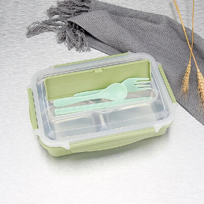

304 Stainless Steel Lunch Box 4-Grid Microwave Leakproof Four Compartment Meal Box with Free Tableware Set for Students Office Pic