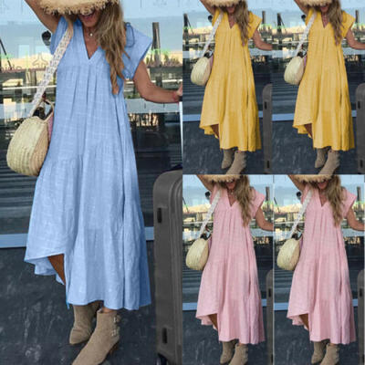 

Plus Size Women Linen Holiday Summer Party Beach Loose Long Maxi Dress Sundress