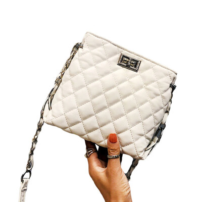 

Women Fashion Faux Leather Rhombic Pattern Chain Strap Crossbody Shoulder Bag