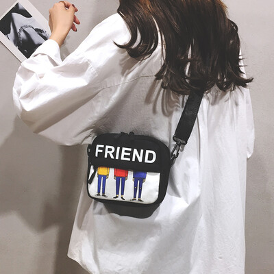 

Summer small fresh girl canvas bag handbag 2019 new wild single shoulder bag ins super fire Messenger bag