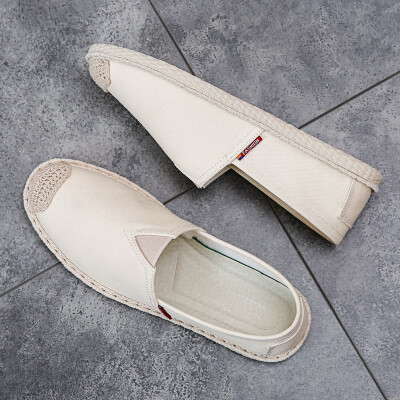 

2019 new summer canvas casual tide shoes cloth lazy mens shoes breathable fisherman linen straw braided spirit guy