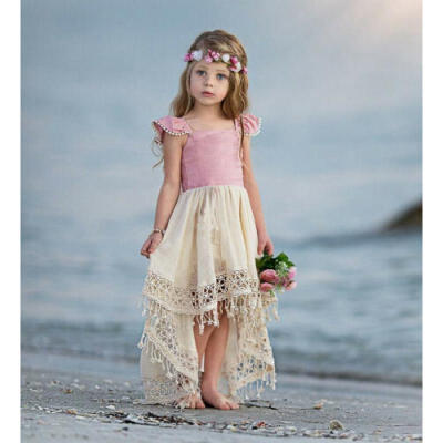 

Kids Baby Girls Lace Party Dress Short Sleeve Solid Fringe Skirt Dresses Clothes