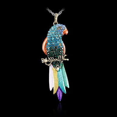 

Rinhoo Vintage Long Jewelry Fashion Sweater Necklace Bird Exquisite Colourful Enamel Crystal Animal Parrot Women Elegant Jewelry