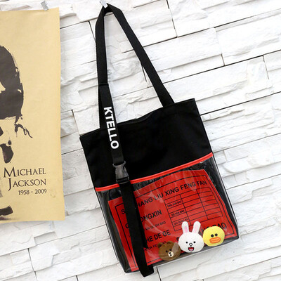 

Japanese Cute 2019 New Women Fashion Cartoon Transparent Window Ladies Handbags for Girls Shoulder Bag Lovely Black White