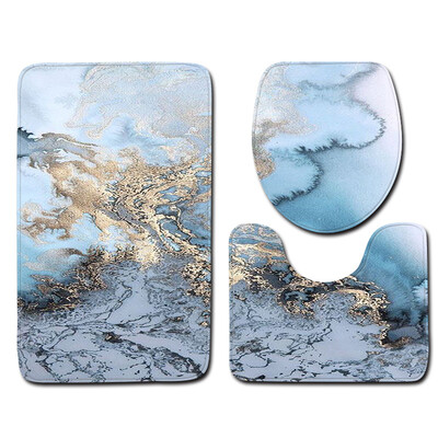 

Set Of 3pcs Marble Pattern Non-Slip Rug Toilet Lid Cover Bath Mat Bathroom Decor