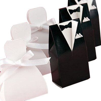 

100pcsset Bride And Groom Dresses Wedding Candy Box Gifts Favor Box Wedding Bonbonniere DIY Event Party Supplies